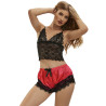 Subblime - 953966 Chemise De Nuit Décontractée En Soie + Pantalon En Dentelle Noir/Rouge L/Xl
